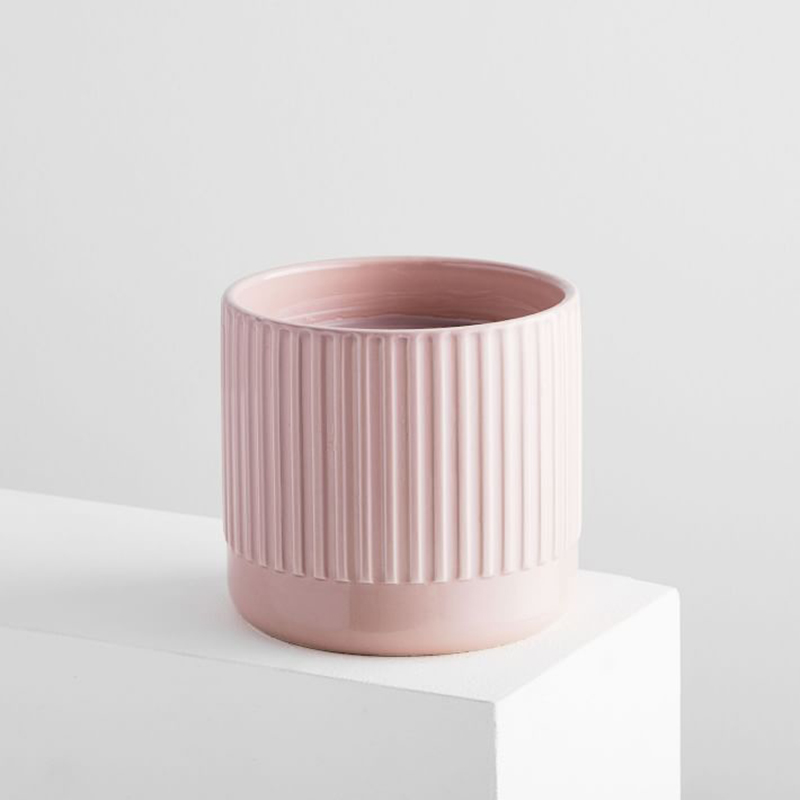 Kedai Tersuai Menjual No Label Fluted Pink Ceramic Trio Lilin Soya Wangi Amber