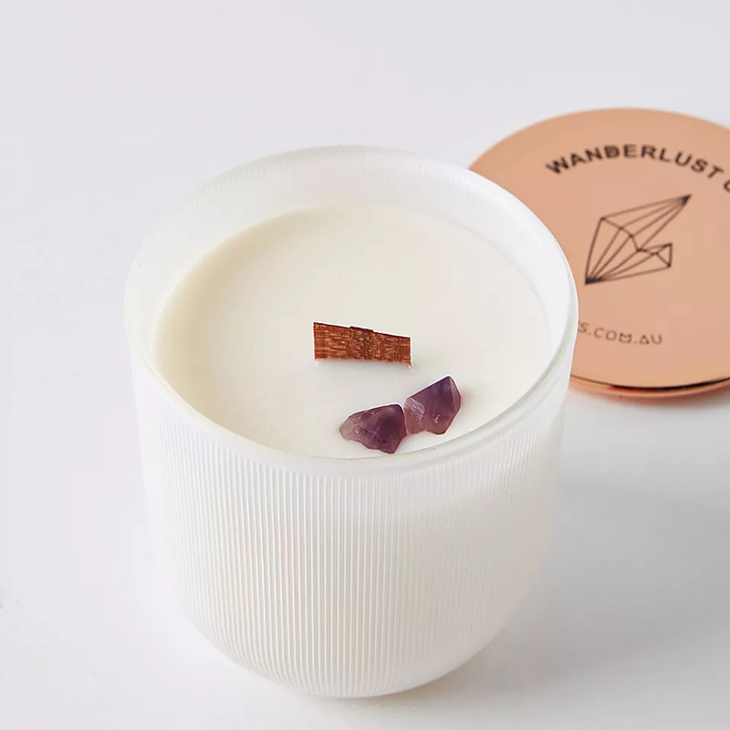 Borong Marmar Mewah Logo Berkilat Kristal Infused Gem Chakra Aromaterapi Lilin Lilin Soya Wangi