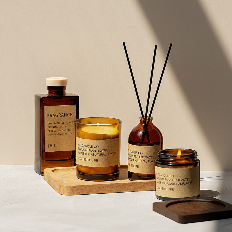 Penyebar buluh rumah hiasan mewah M&Scent dan set lilin wangi dengan pembungkusan kotak