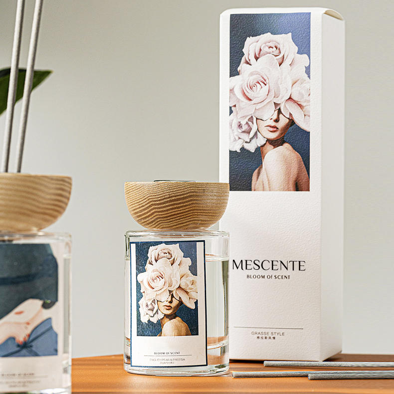 M&Scent borong set penyebar buluh kayu label peribadi botol kaca dengan penyumbat