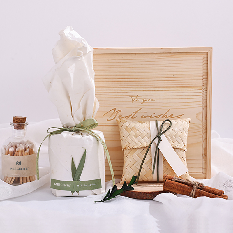 M&Scent lilin pemegang lilin kayu mewah label peribadi wangi dengan kotak