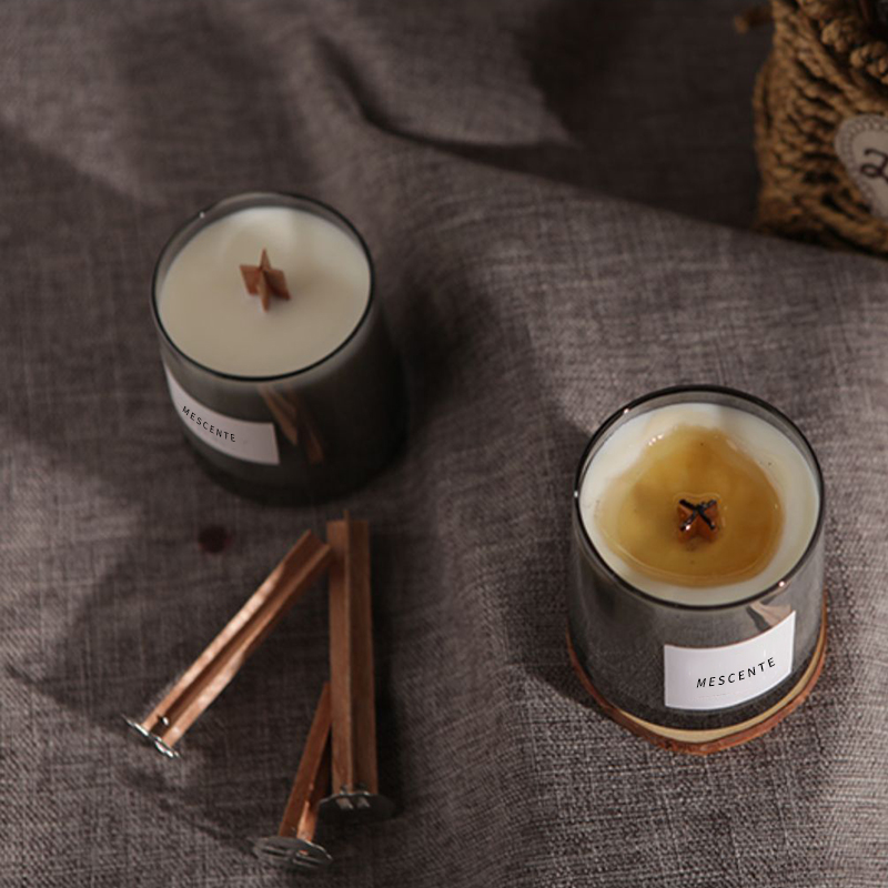 M&Scent balang kaca mewah sumbu kayu kristal lilin soya wangi, lilin perkahwinan