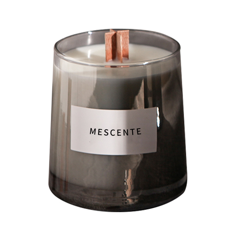 M&Scent balang kaca mewah sumbu kayu kristal lilin soya wangi, lilin perkahwinan