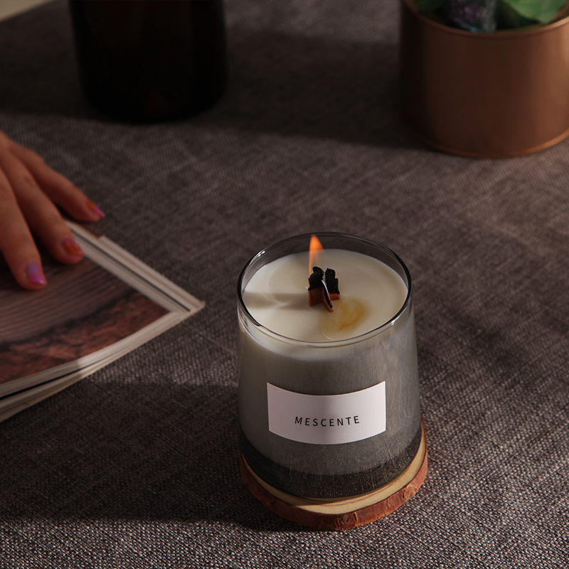M&Scent balang kaca mewah sumbu kayu kristal lilin soya wangi, lilin perkahwinan