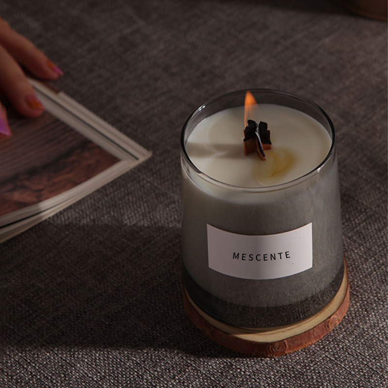 M&Scent balang kaca mewah sumbu kayu kristal lilin soya wangi, lilin perkahwinan