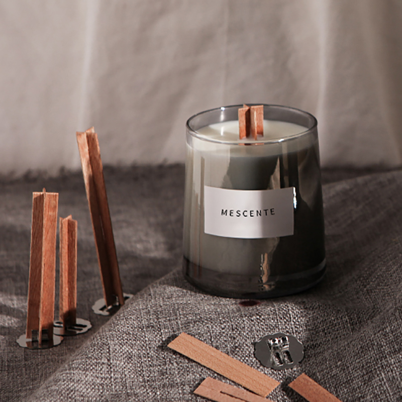 M&Scent balang kaca mewah sumbu kayu kristal lilin soya wangi, lilin perkahwinan