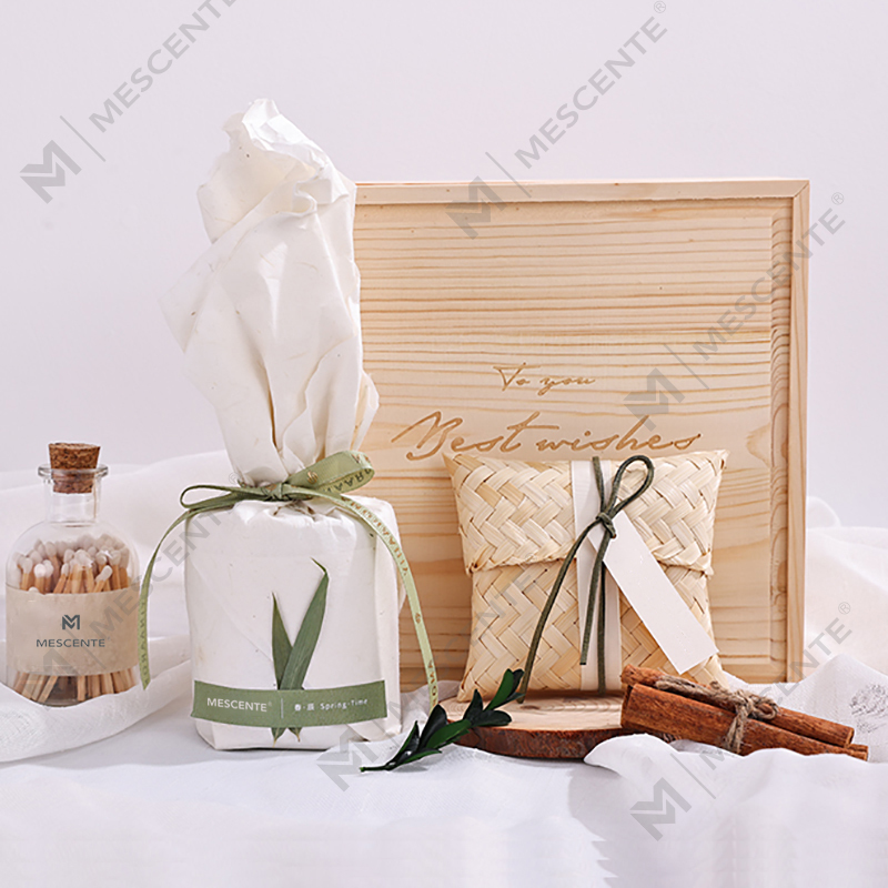 M&Scent lilin pemegang lilin kayu mewah label peribadi wangi dengan kotak
