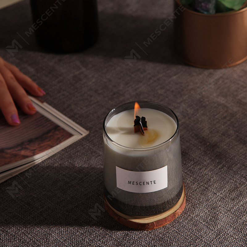 M&Scent balang kaca mewah sumbu kayu kristal lilin soya wangi, lilin perkahwinan