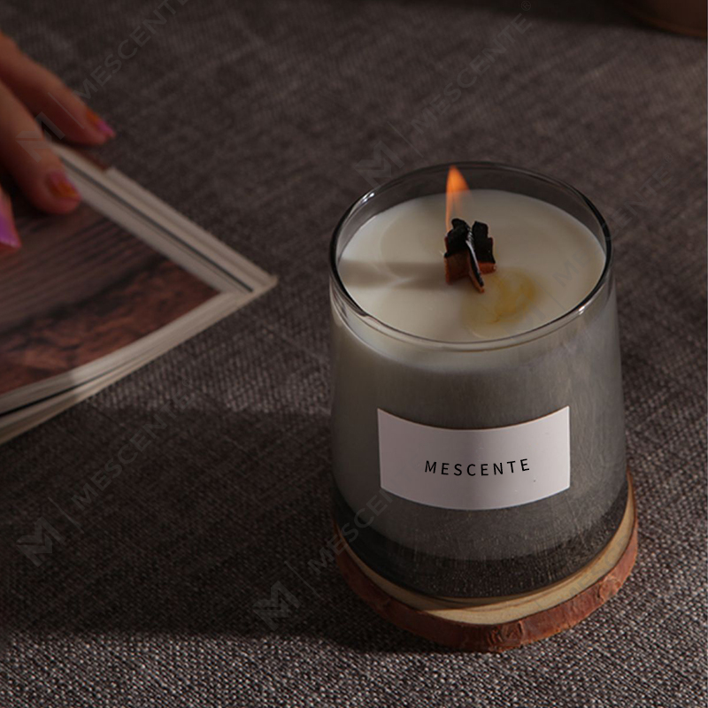 M&Scent balang kaca mewah sumbu kayu kristal lilin soya wangi, lilin perkahwinan