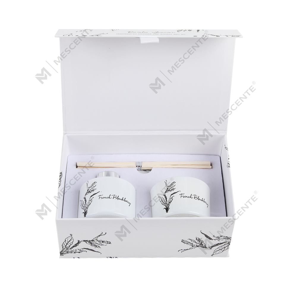 Penyebar buluh aroma label peribadi mewah borong Mescente dan set hadiah lilin wangi