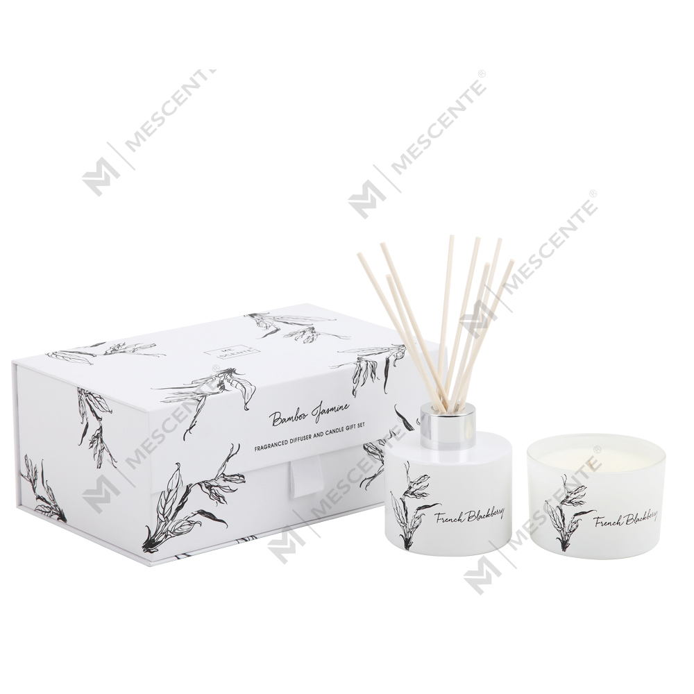 Penyebar buluh aroma label peribadi mewah borong Mescente dan set hadiah lilin wangi