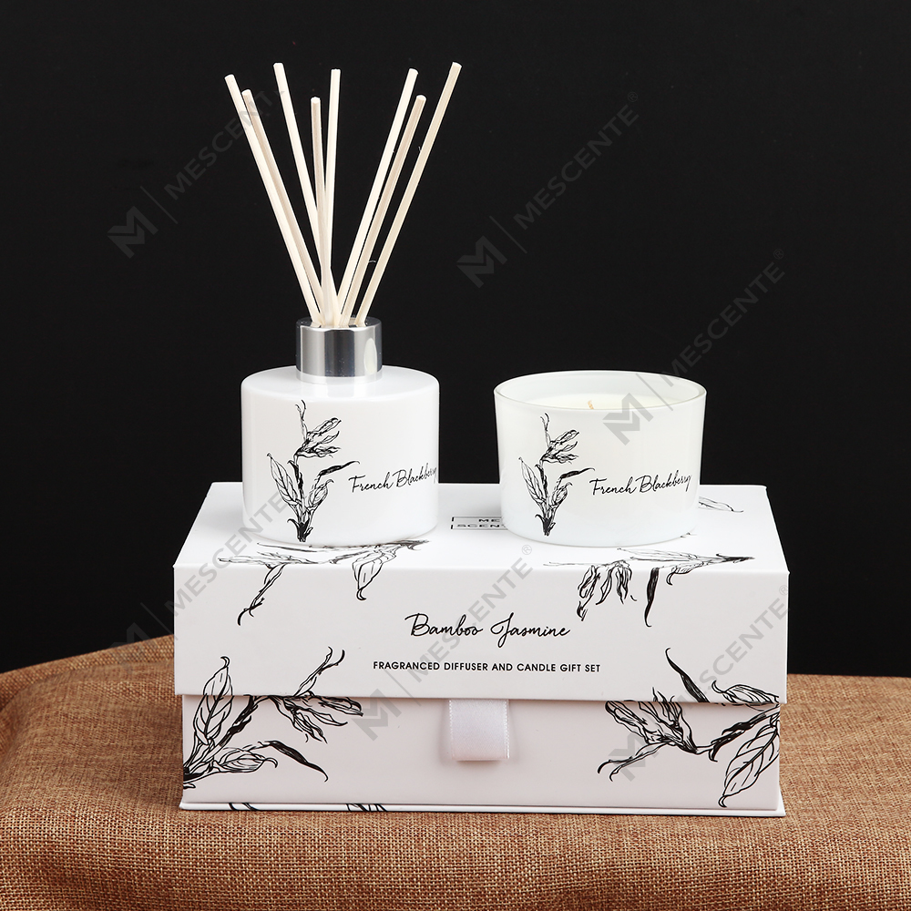 Penyebar buluh aroma label peribadi mewah borong Mescente dan set hadiah lilin wangi