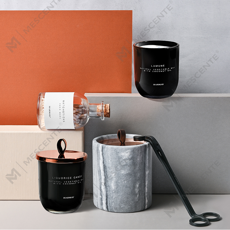 M&Scent Borong Hiasan Tersuai Mewah Label Persendirian Lilin Lilin Soya Wangi Kristal Kaca Hitam