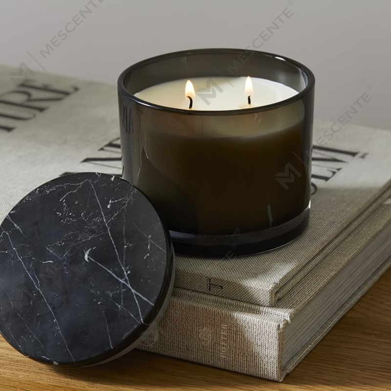 Borong Low Moq Luxury Unlabelled 2 Wick Vitrina Marble Lidded Candle