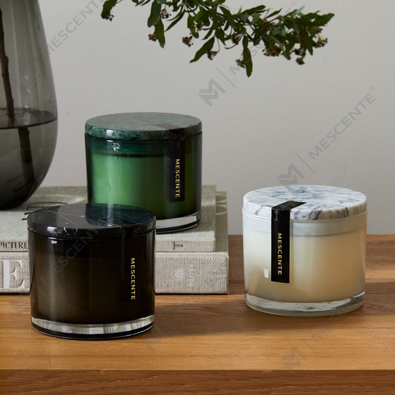 Borong Low Moq Luxury Unlabelled 2 Wick Vitrina Marble Lidded Candle