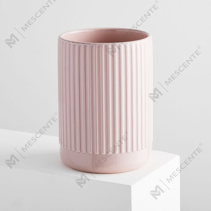 Kedai Tersuai Menjual No Label Fluted Pink Ceramic Trio Lilin Soya Wangi Amber