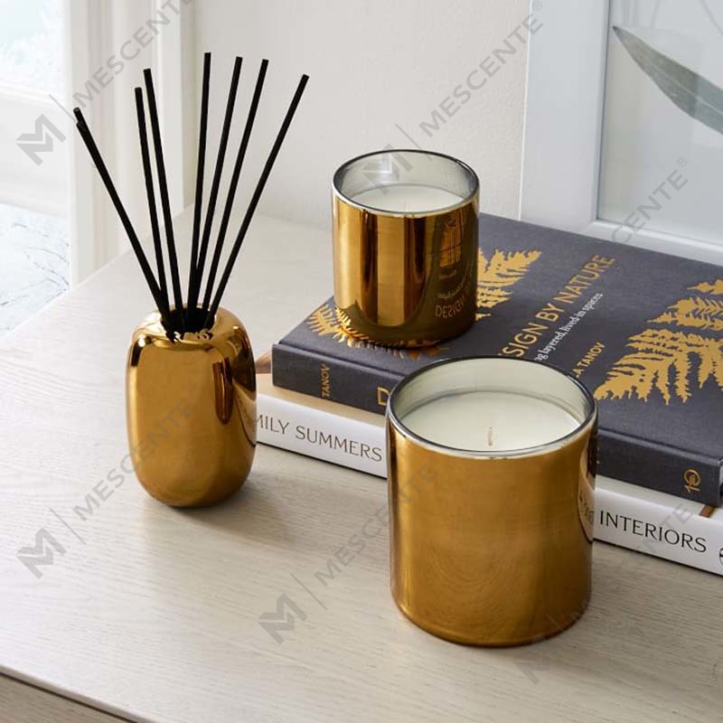 Logo Cetakan Emas Tersuai Amazon Mewah Balang Kaca Hitam Set Hadiah Hiasan Lilin Soya Wangi