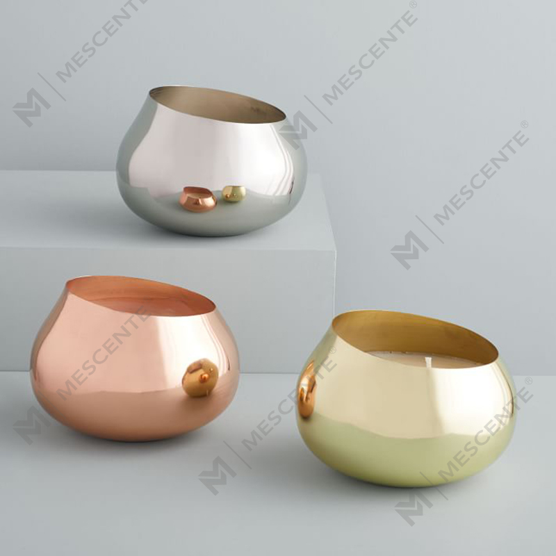 label peribadi mewah warna borong Angled Metal Round Scented Candles