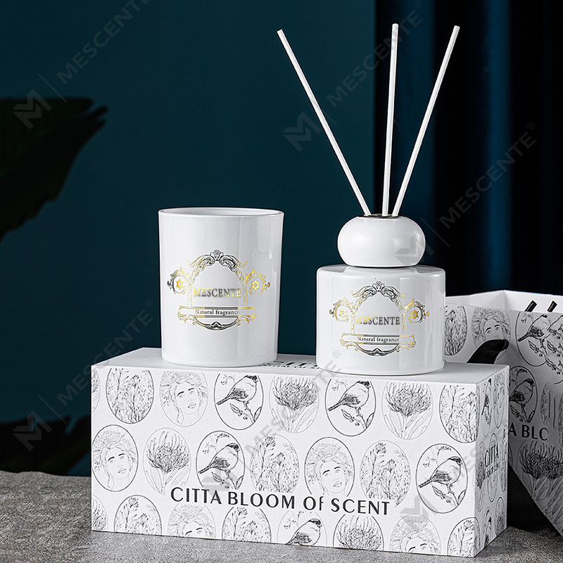 M&Scent mewah label peribadi lilin aroma penyebar buluh lilin wangi dengan pembungkusan kotak