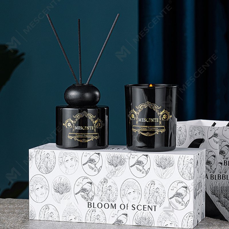 M&Scent mewah label peribadi lilin aroma penyebar buluh lilin wangi dengan pembungkusan kotak